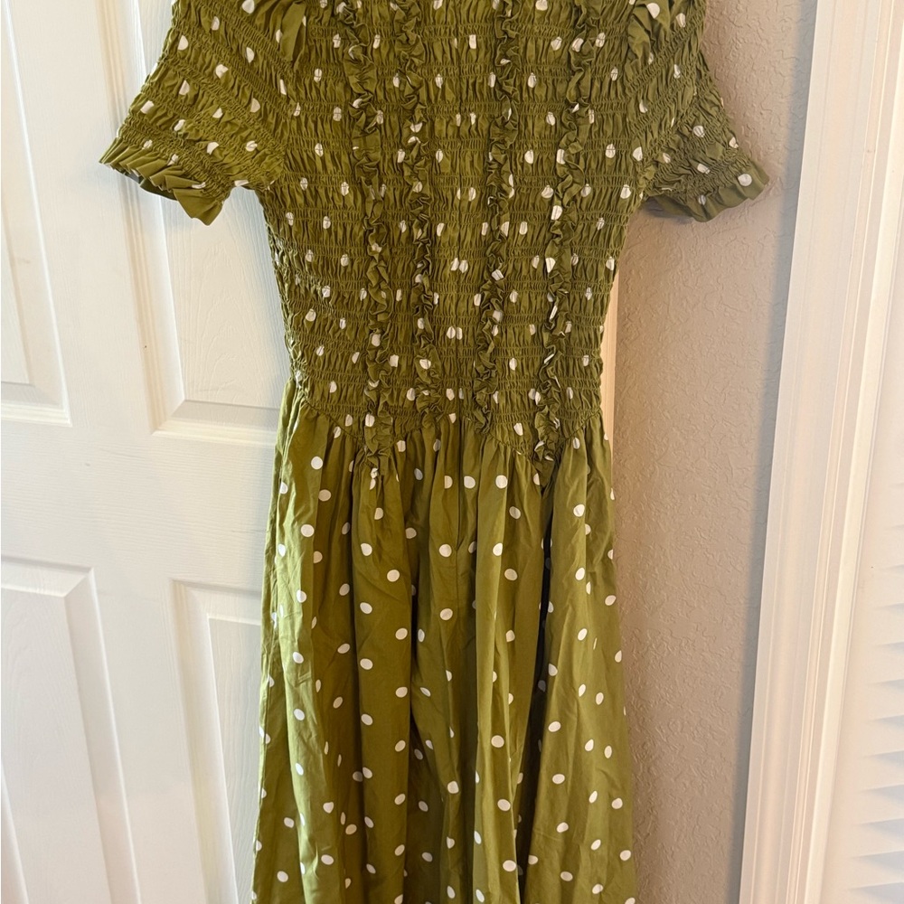Damson Madder Green Polka Dot Midi Dress - Picture 3 of 4